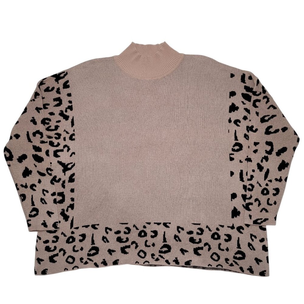 Leopard Print Pullover Sweater Mock Neck Womens Small Boho Animal Print - Picture 9 of 9